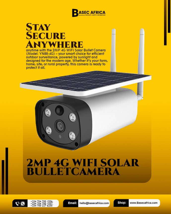 🔒 Stay Secure Anywhere with the 2MP 4G WiFi Solar Bullet Camera — Powered by Basec Africa