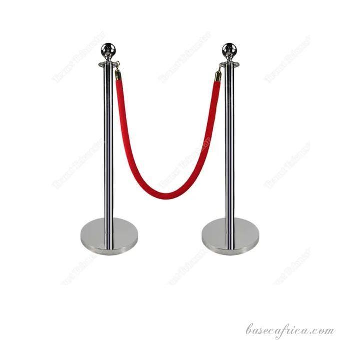 Stainless Steel Queue Barrier Set – 2 Poles with 1 Velvet Rope