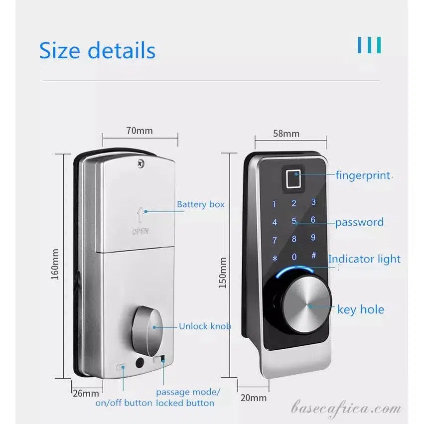 BAS150 App, Password, Fingerprint, Card, USB Port, Key Smart Lock