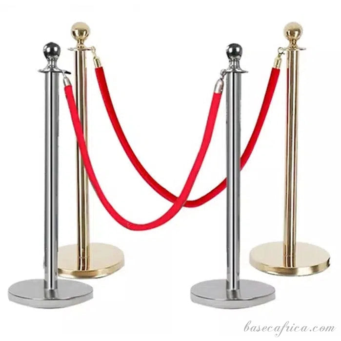 Stainless Steel Queue Barrier Set – 3 Poles with 2 Velvet Ropes
