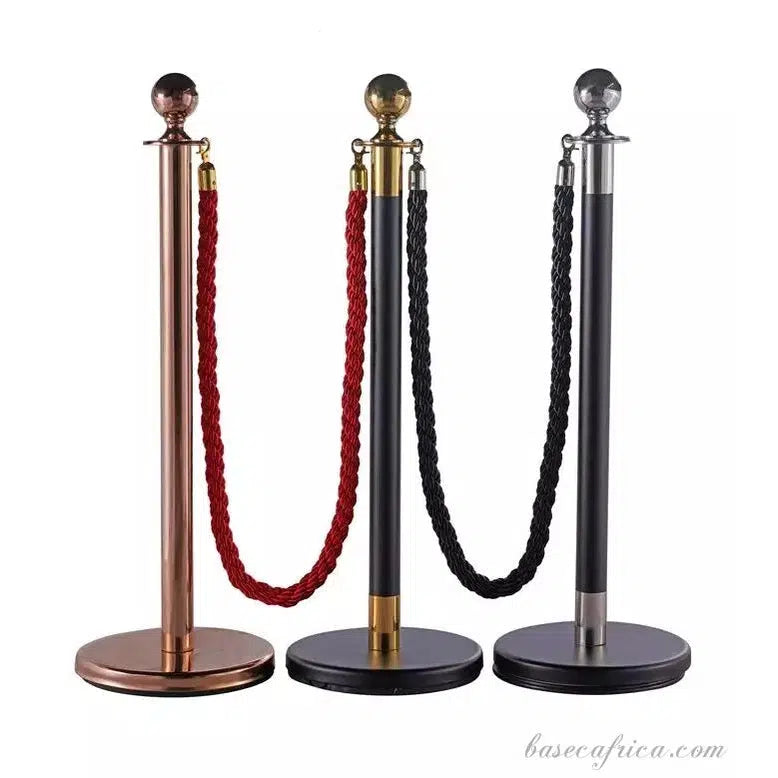 Stainless Steel Queue Barrier Set – 3 Poles with 2 Velvet Ropes