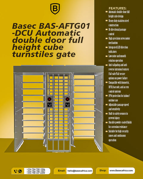 Basec BAS-AFTG01-DCU Automatic Double Door Full Height Cube Turnstiles Gate