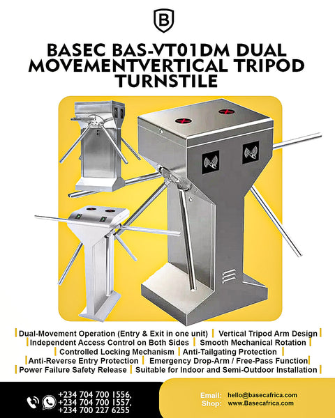 BASEC BAS-VT01DM Dual Movement Vertical Tripod Turnstile: Advanced Access Control for Secure Facilities