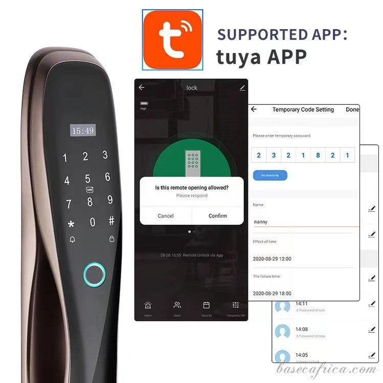 Basec BAS127 Smart Lock With Biometrics, Fingerprint, Access Card, Password, Doorbell, Tuya App and Manual Keys