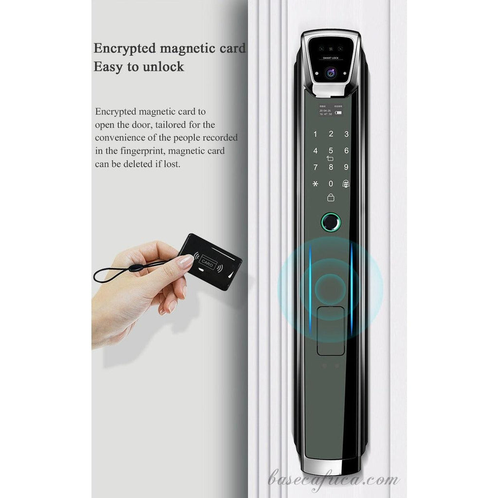 BAS125 Smart Lock with Camera, Biometric Fingerprint, Access Card, Password, Access Code, DoorBell, Tuya App And Keys.