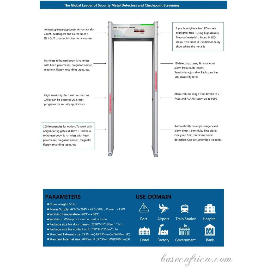 BASEC BAS12Z 12 Zones Walk-Through Metal Detector