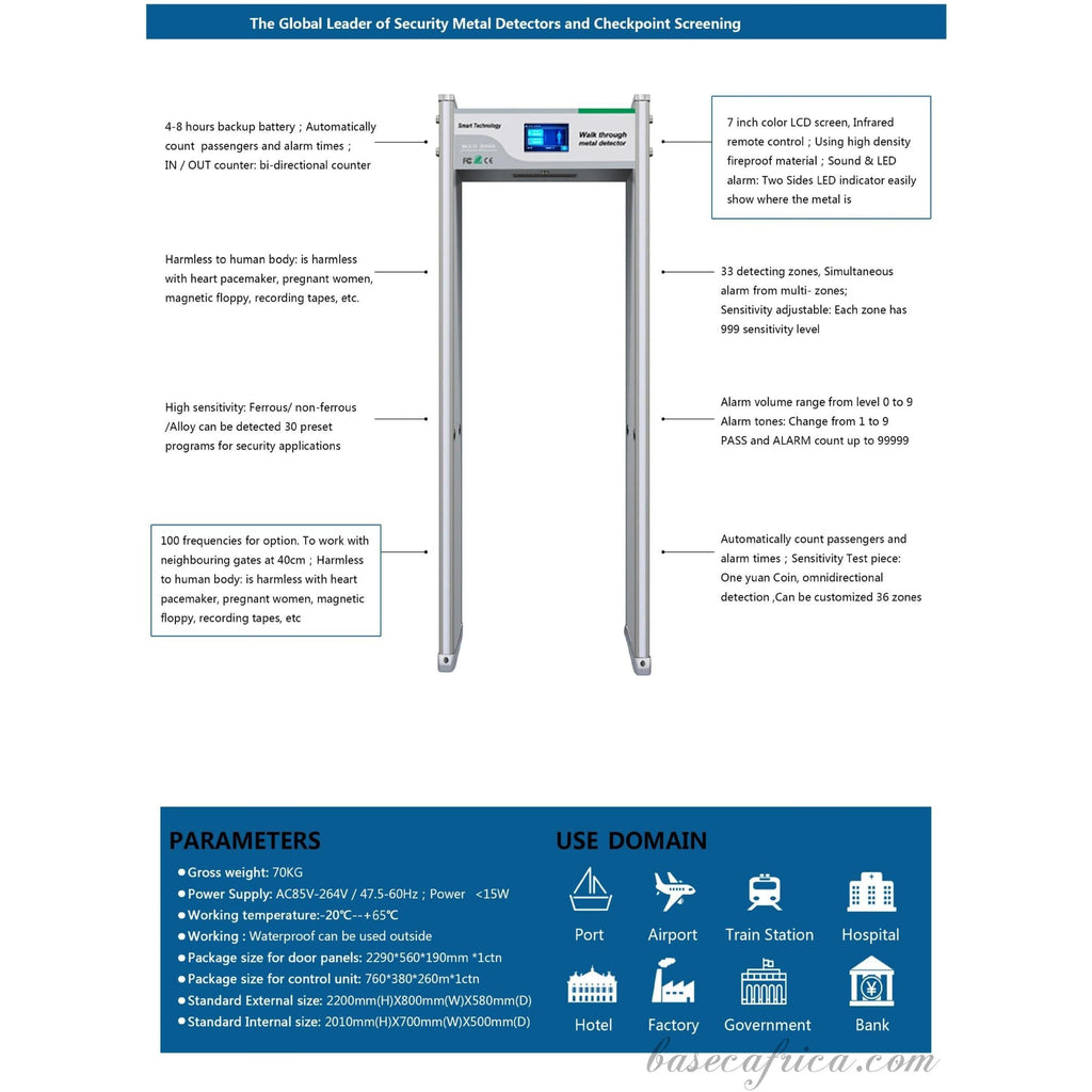 BASEC BAS33Z Smart Walk Through Metal Detector (33 Zones)