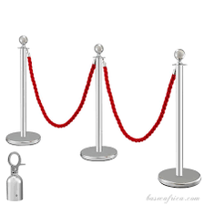 Basec BAS-SPSM Silver Stainless Steel Stanchion –Manual, 3 Poles