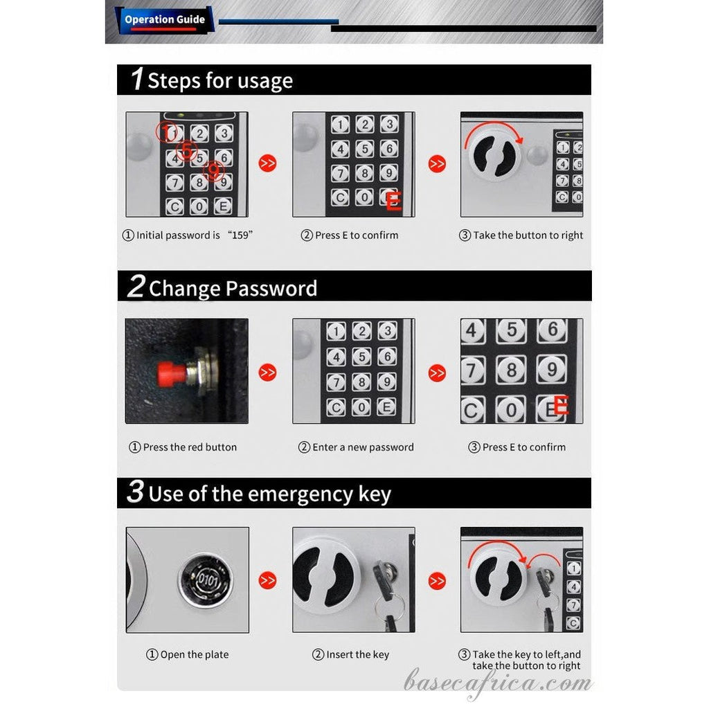 BAS017SB-2 Basec Luxury Mini Fireproof Safe Box With Password and Key Unlock.