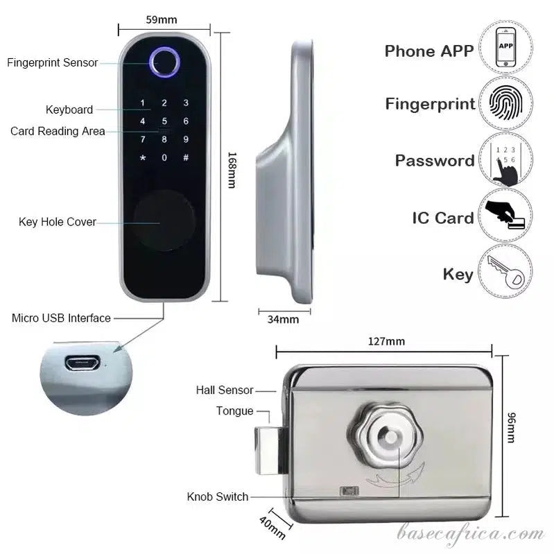 BAS152 Wifi, Remote Control, Double Sided, Waterproof, Fingerprint, Key, Card, Smart Lock